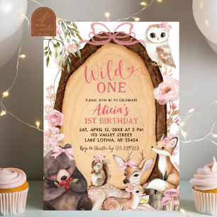 Convite Aniversário de Animal da Floresta Rosa
