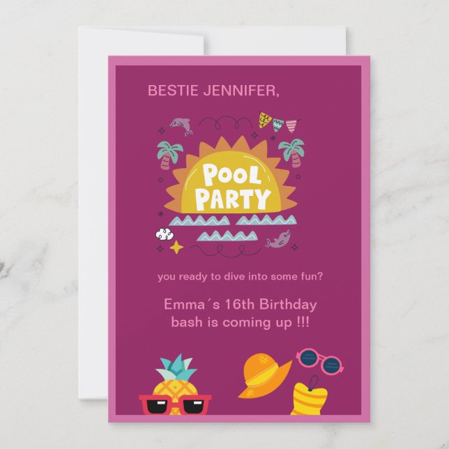 Convite aniversário de apresentação da festa da piscina ro (Frente)