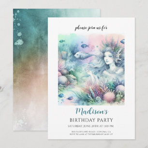 Convite Aniversário de Aquarela da Mereia Mágica