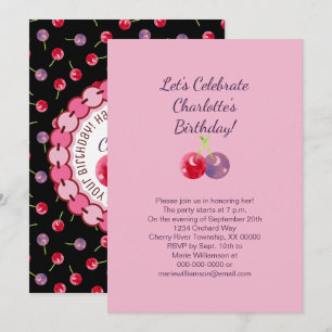 Convite Aniversário de Aquarela de Cerejas Espalhadas