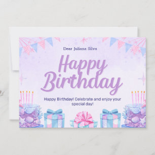 Convite Aniversário de Aquarela Rosa e Azul Claro