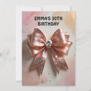 Convite aniversário de arco de diamante com brilho rosa