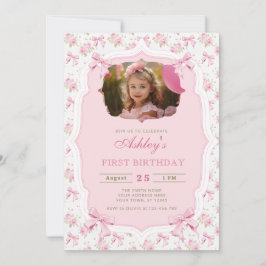 Convite Aniversário de Arco e Floral Rosa Elegante