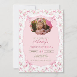 Convite Aniversário de Arco e Floral Rosa Elegante