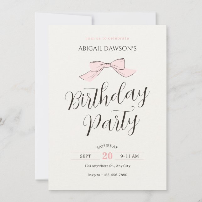 Convite Aniversário de arco flexível rosa (Frente)