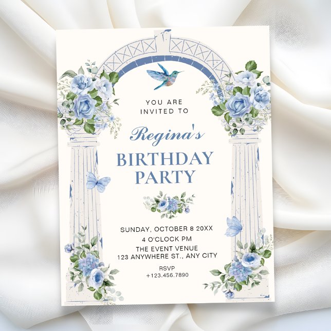 Convite Aniversário de arco floral azul (Criador carregado)