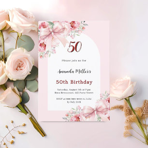 Convite Aniversário de arcos florais cor-de-rosa