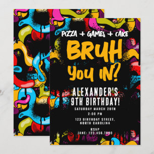 Convite Aniversário de Arte de Rua Hip Hop Neon Bruh