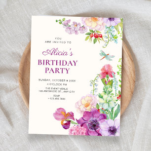 Convite Aniversário de arte floral estética elegante