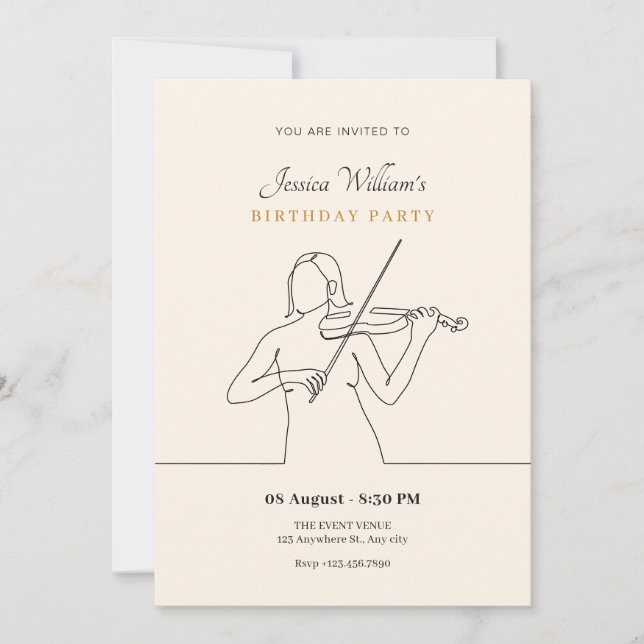 Convite Aniversário de arte violino (Frente)