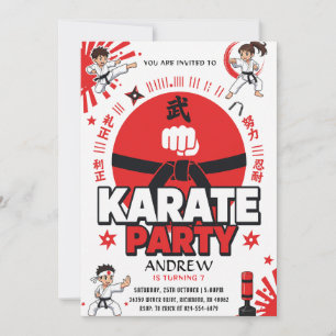 Convite Aniversário de artes marciais Karatê Meninos pesso