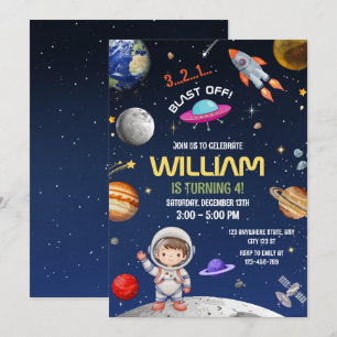Convite Aniversário de Astronauta Espaço Exterior Galáxia