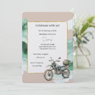 Convite Aniversário de Aventura de Motocicleta Verde Creme