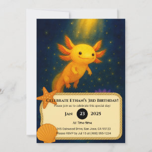 Convite Aniversário de Axolote com Brilho Dourado