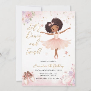 Convite Aniversário de Bailarina Afro-Americana Floral Ros