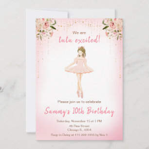 Convite Aniversário de Bailarina com Cabelo Castanho Flora