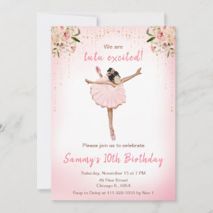 Convite Aniversário de Bailarina de Pele Morena Floral