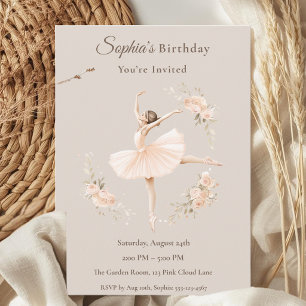 Convite Aniversário de Bailarina Personalizado com Floral