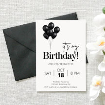 Aniversário de Balão Preto e Branco Minimalista