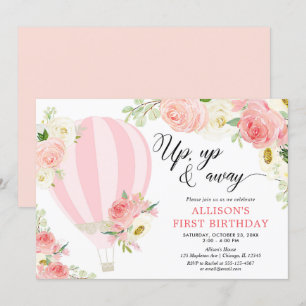 Convite Aniversário de balões de ar quente com creme ros