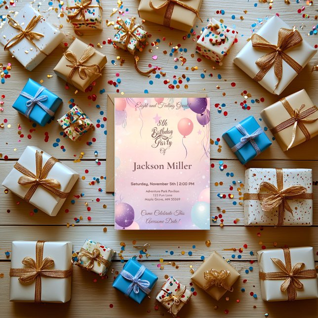 Convite Aniversário de Balões Repleto Convide com Cute Koa (Criador carregado)