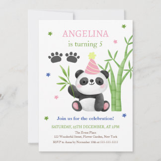 Convite Aniversário de Bambu do Urso Panda Fofo