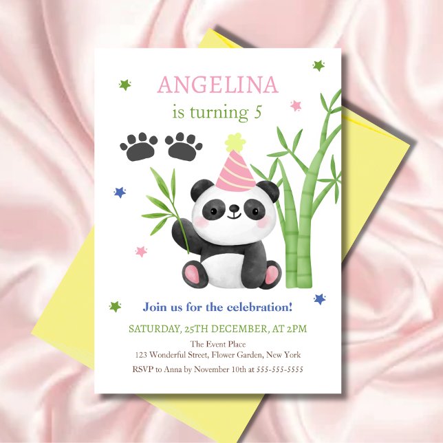 Convite Aniversário de Bambu do Urso Panda Fofo  (Criador carregado)