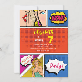 Convite aniversário de banda desenhada de pop