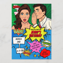 Convite Aniversário de banda desenhada de pop Art