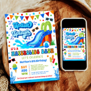 Convite Aniversário de Bash Boy Splash Waterslide
