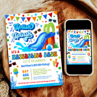 Convite Aniversário de Bash Boy Splash Waterslide