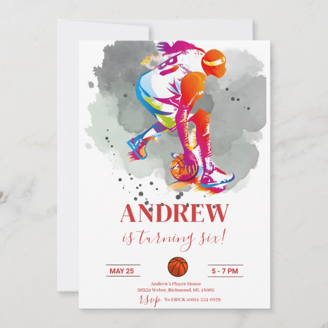 Convite Aniversário de Basquete de Esporte Personalizado (Frente)