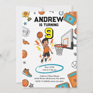 Convite Aniversário de Basquete Esportivo Personalizado
