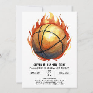 Convite Aniversário de Basquete Personalizado de Aquarela