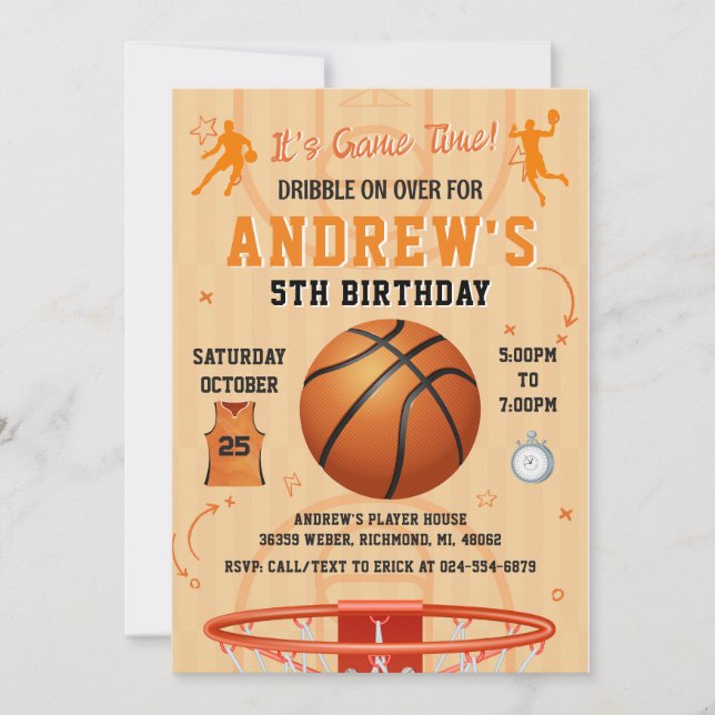 Convite Aniversário de Basquete Pessoal com Foto (Frente)