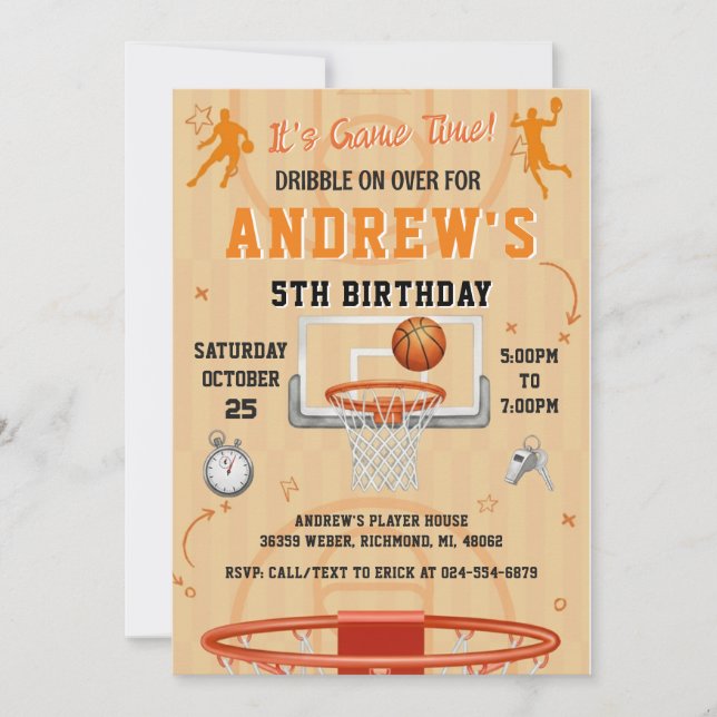 Convite Aniversário de Basquete Pessoal com Foto (Frente)