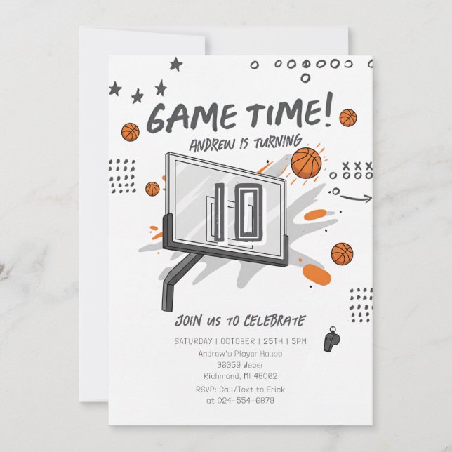 Convite Aniversário de Basquete Simples Pessoal (Frente)