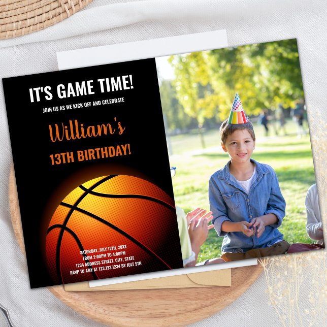 Convite Aniversário de Basquete Sunshine com Foto (Basketball Sun Shine Birthday Invitations photo)