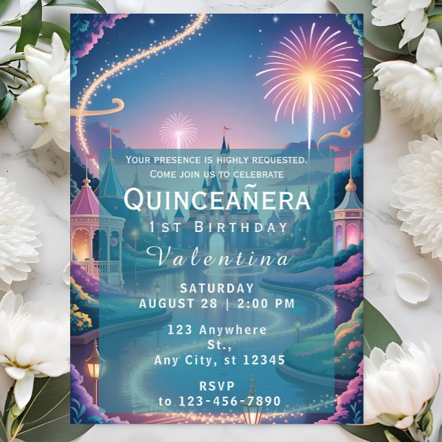 Convite Aniversário de Bebê Menina Castelo de Conto de Fad (Criador carregado)