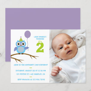Convite Aniversário de Bebê ou Menino Pequeno Coruja Fofa