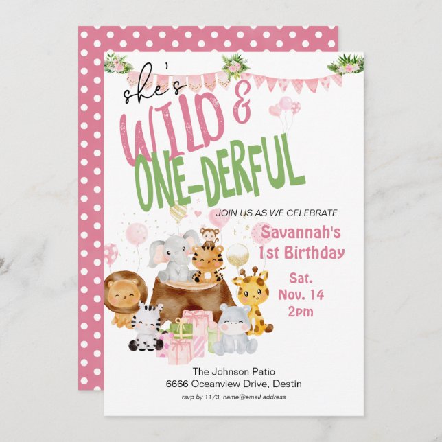 Convite Aniversário de Bebê Rosa Selvagem e Maravilhosa (Frente/Verso)