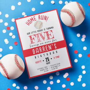 Convite Aniversário de Beisebol Rookie Aquarela Cute