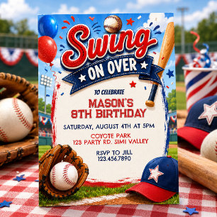 Convite Aniversário de Beisebol Swing On Over, Festa de Be