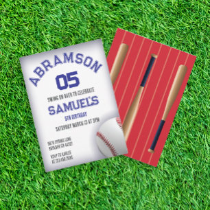 Convite Aniversário de Beisebol Vermelho e Azul