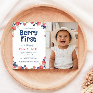 Convite Aniversário de Berry com Foto de Bebê de 1 Ano