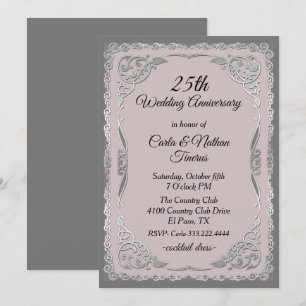 Convite Aniversário de Bodas Azul e Prata Ornamentado