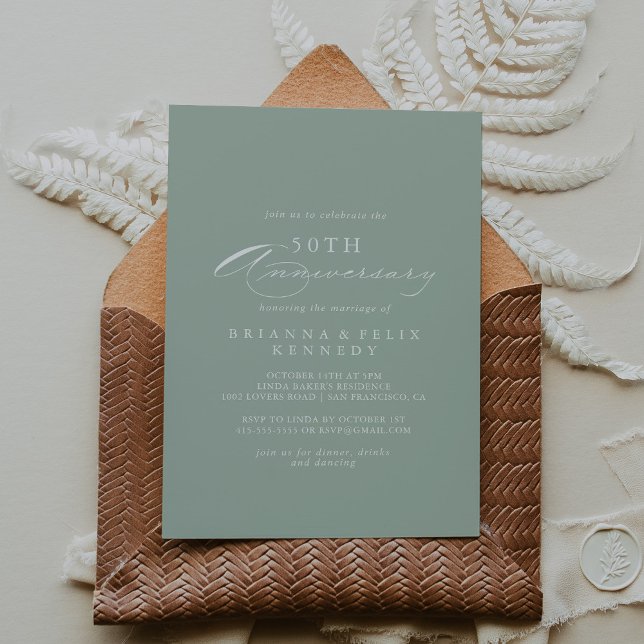 Convite Aniversário de Bodas de 50 anos em Verde Branco Ca (Criador carregado)