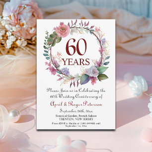 Convite Aniversário de Bodas de Diamante 60º Floral