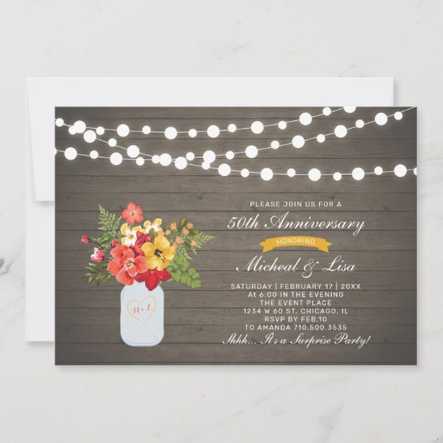 Convite Aniversário de Bodas de Madeira Rústico 50º Surpre (Frente)