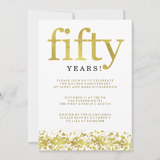Convite Aniversário de Bodas de Número Cinquenta Confete D (Frente)